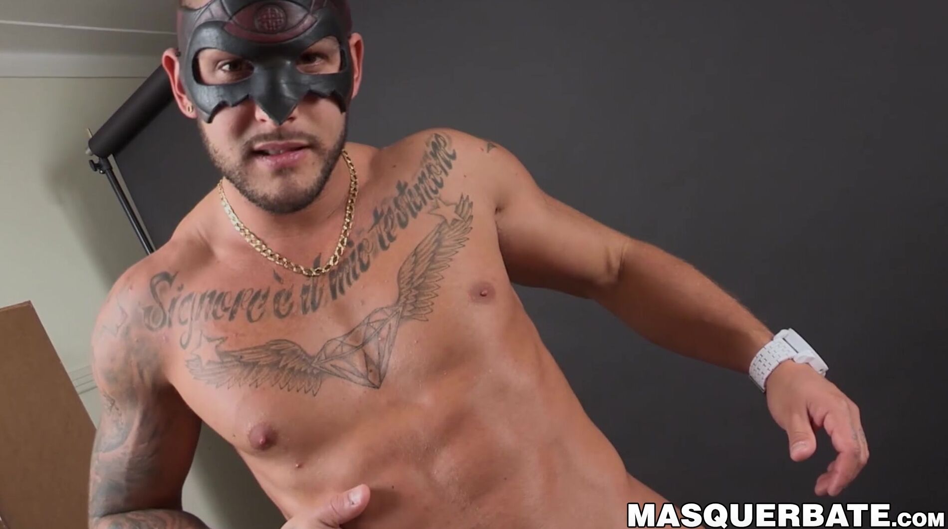 Love4Porn Presents Muscular Masked Hunk Jerks Off His Big Erect