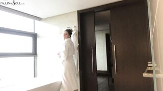 chick Naughty Masturbate Twat Wather Jet after Waking Up