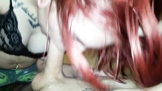 Red Haired cougar gets a mouth full