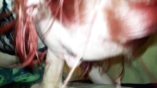 Red Haired cougar gets a mouth full