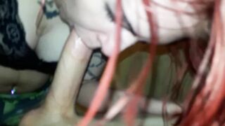 Red Haired cougar gets a mouth full