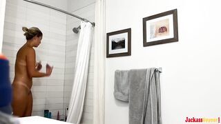 Spying on my roommate restroom routine- nice tanlines nude