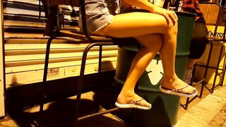 Fr's Hot big legs, dangling huge toes inside flip flops