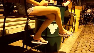 Fr's Hot big legs, dangling huge toes inside flip flops