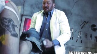 Dominant Dr Hugh Hunter anal breeds and fists gay bot Teddy Bryce