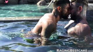 Tattooed muscle men Danny Starr and Andre Bedford bareback hard