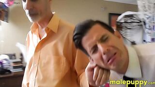 Jeff Drizzle wanks his cock while his stepdad Richard Lennox LICKS HIS EAR
