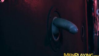 Executive office hunks meet for glory hole bareback drilling