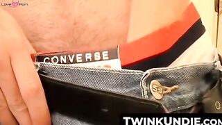 TwinkUndie.com - Homo's undies-on cock stroke and intense cum blast