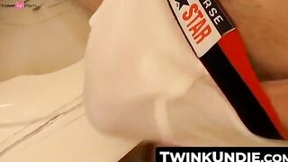 TwinkUndie.com - Homo's undies-on cock stroke and intense cum blast