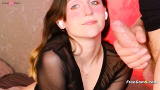 Babe's Hungry Mouth Sucks and Swallows Big Cock