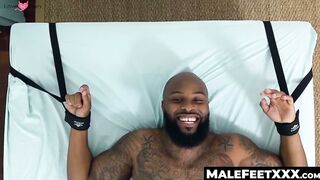 MaleFeetXXX.com - Hunky Dallas wakes up on the tickle table to a hairy guy tickling h