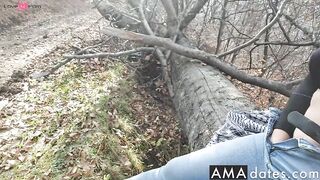 Solo female masturbates outdoors near the road