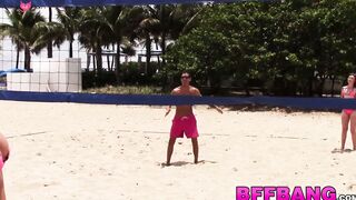 Teenage cockriders facialized after beach volleyball