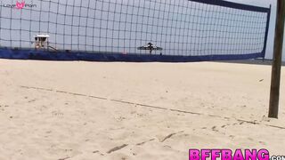 Teenage cockriders facialized after beach volleyball