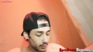Twink Tony Ford was cuffed and received wet blowjob from Logan