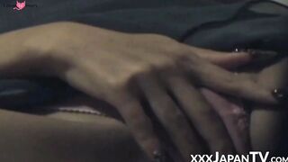 Japanese babe soaks her panties up and orgasms hard