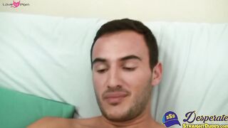 Straight thug Santiago strokes his fat massive cock until he unleashes a big load