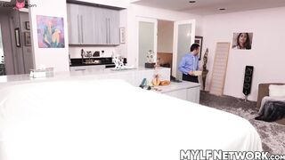 Hot milf Mckenzie Lee serves a good footjob before hopping on the hard shaft of suite