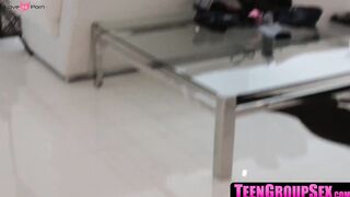 TeenGroupSex.com - Amazing ninja teens defeated by big dick in foursome