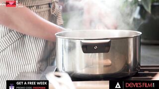 DEVILS SCENE - Big Titted Tgirl Janie Blade Gets Turned On For Anal Sex While Cooking Dinner