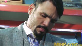 Suit daddy Jean Franko tied up horny hunk for hard pounding