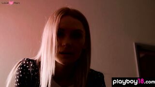 Teen blondie drops off all her clothes