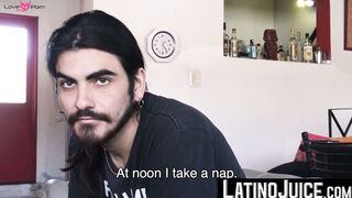 Cute hipster Emi cums all over himself after shoving my dick deep into his raw ass