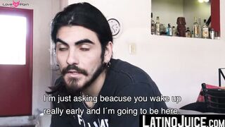 Cute hipster Emi cums all over himself after shoving my dick deep into his raw ass