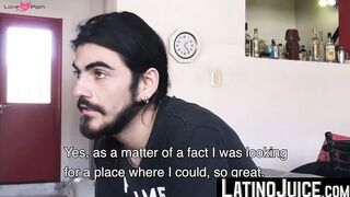 Cute hipster Emi cums all over himself after shoving my dick deep into his raw ass