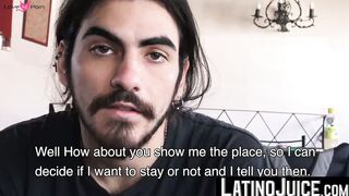 Cute hipster Emi cums all over himself after shoving my dick deep into his raw ass
