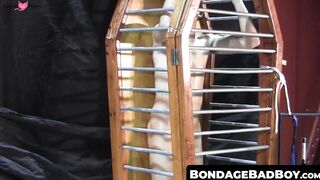 BondageBadBoy.com - Cage torment with jock whipped and flogged rough in dark bondage