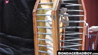 BondageBadBoy.com - Cage torment with jock whipped and flogged rough in dark bondage