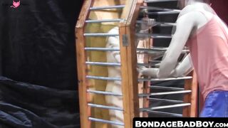 BondageBadBoy.com - Cage torment with jock whipped and flogged rough in dark bondage