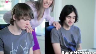 Stepmoms Kenzie Love and Alexis Malone surprise their stepsons with nasty blowjobs
