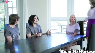 Stepmoms Kenzie Love and Alexis Malone surprise their stepsons with nasty blowjobs