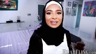 My Hijab wearing coworker Babi Star is getting used to sucking my cock and fucking ha