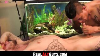 RealAltGuys.com - Tattooed homosexual gets his cock massaged with a eager Latino mout