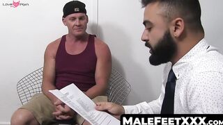 MaleFeetXXX.com - Bearded muscle freak's foot worship session with a stud