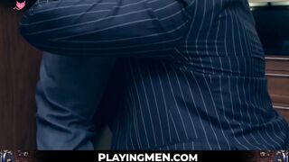 PlayingMen.com - Elevator sex for a pair of businessmen in expensive suits with inten