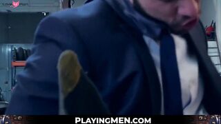 PlayingMen.com - Two gay guys in suits fall in love and fuck each other with deep pas