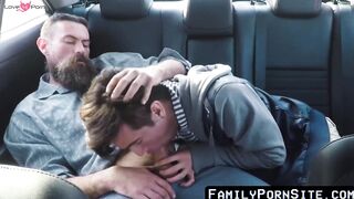 FamilyPornSite.com - Backseat breeding with bearded stepdad's big cock