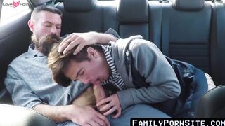 FamilyPornSite.com - Backseat breeding with bearded stepdad's big cock