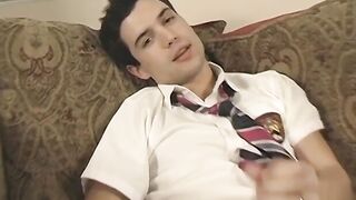 Jock student takes his uniform off to jerk his big cock off