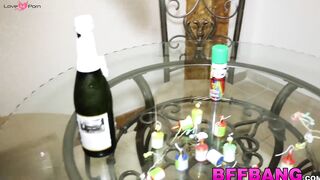 Besties call a hung stallion to drill them on new years eve