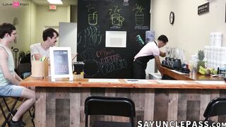 Amone Bane fucks regulars Jonah Wheeler and Dakota Lovell in his cafe