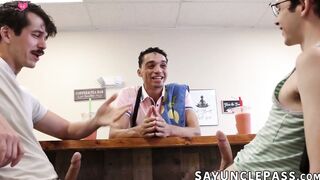 Amone Bane fucks regulars Jonah Wheeler and Dakota Lovell in his cafe
