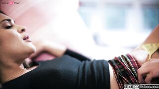 Brunette finds stepsis secret girlfriend