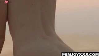 FemJoyXXX.com - Brunette's silky leg spread for tasty pussy reveal