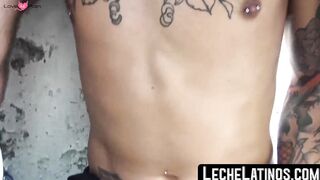 LecheLatinos.com - Tattooed Latino's raw, public double-teaming caught on camera